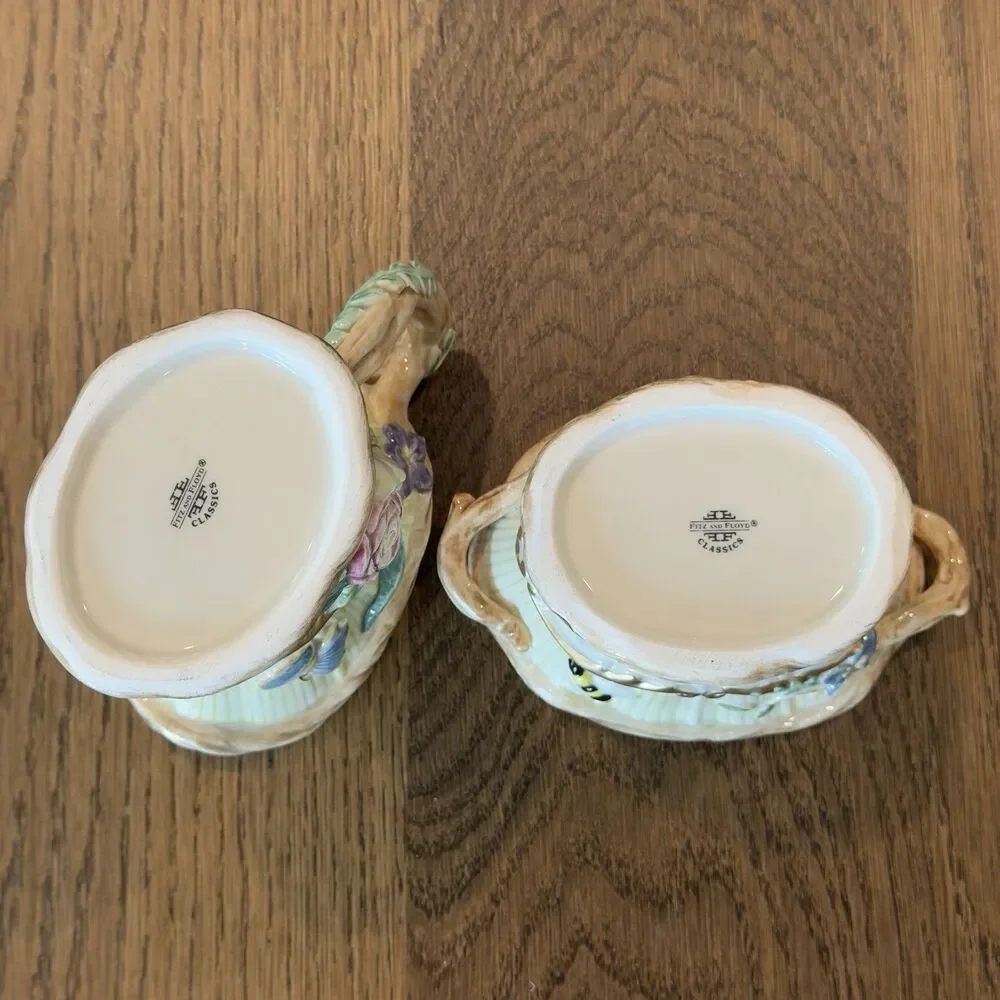 Fitz and Floyd Classics Woodland Spring Sugar Creamer Set Lid Spoon Box Vintage